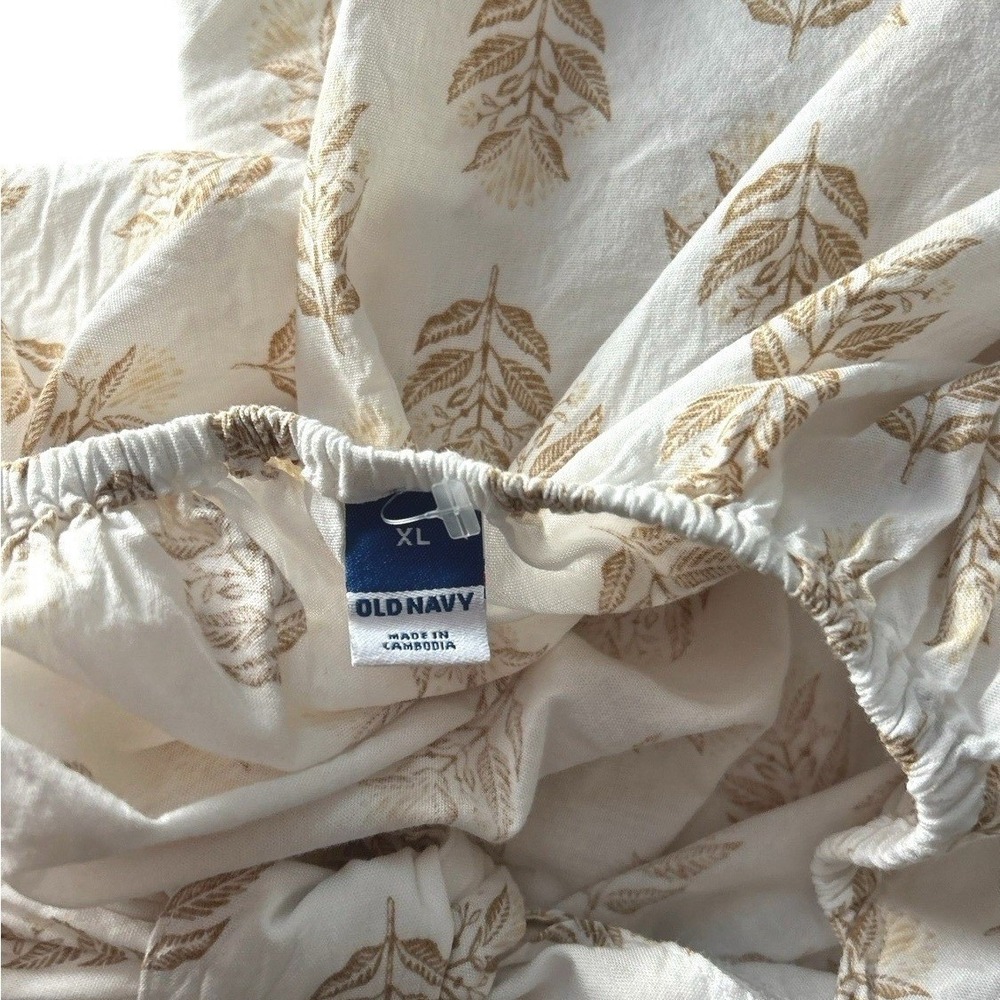 Old Navy Floral Block Stamp Peasant Top XL Puff Sleeve Tie Back Boho Cottage - Picture 5 of 6